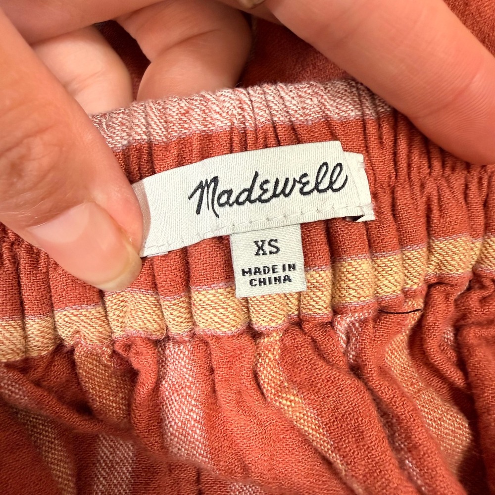 Madewell Rust Orange Striped Linen Blend Faux Wrap Midi Skirt with Pockets XS - Picture 7 of 11